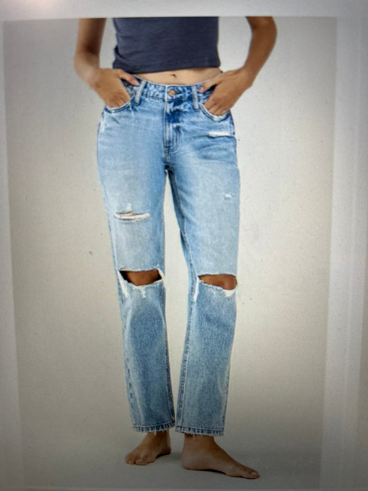 High Rise Distressed Straight Jeans