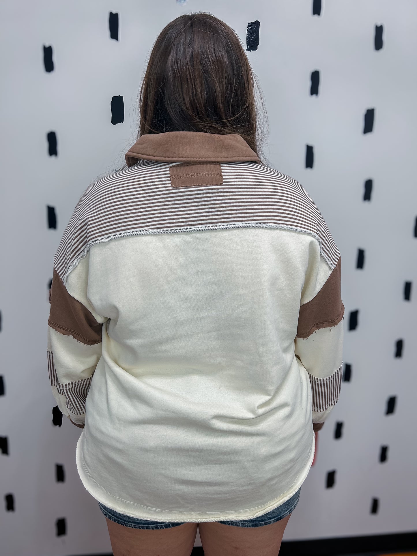 Ivory/Taupe Colorblock Long Sleeve Top