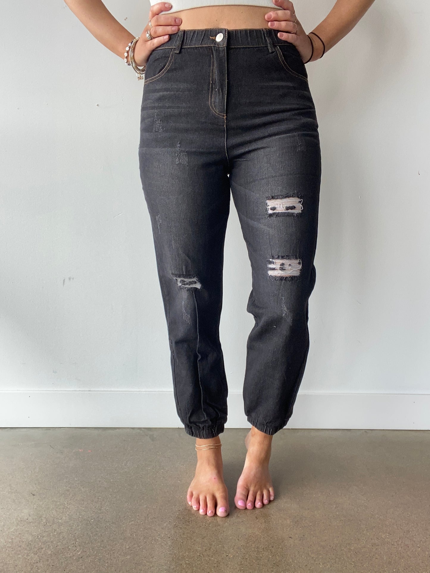 Black Distressed Jogger Pants