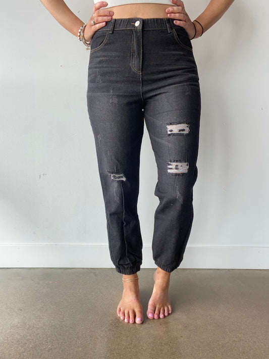 Black Distressed Jogger Pants