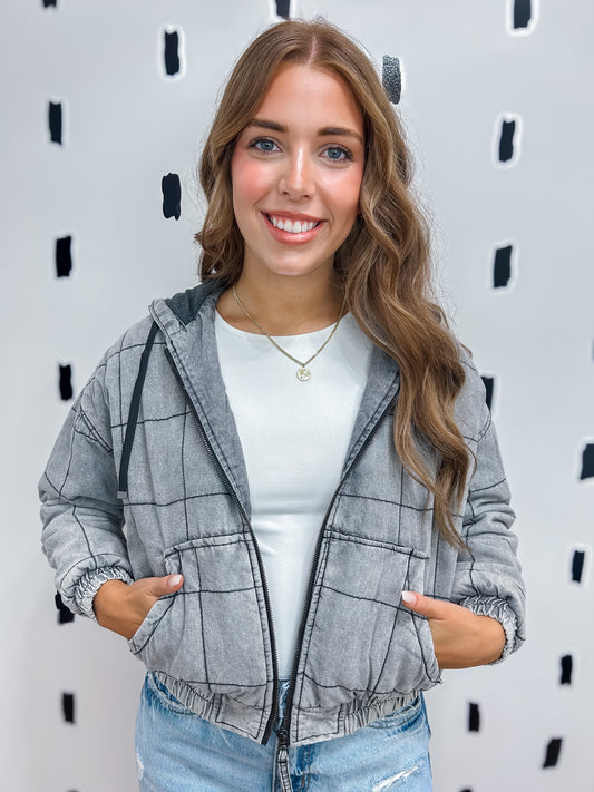 Grey Wash Zip Up Bomber Jacket