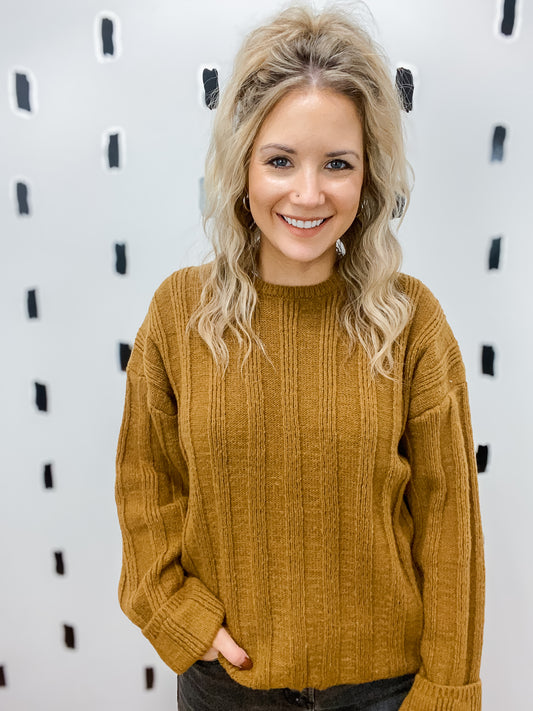 Pale Brown Ribbed Long Sleeve Sweater