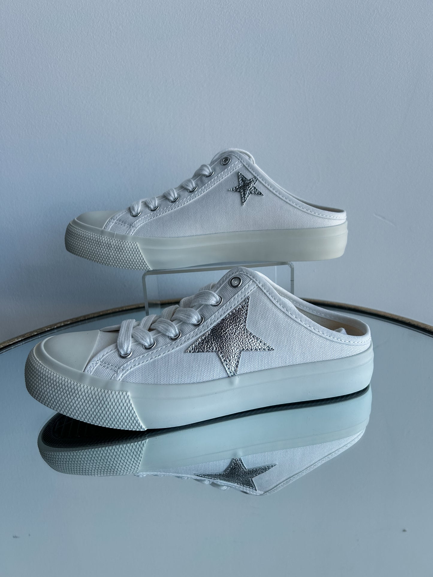 White/Silver Star Mule Sneakers