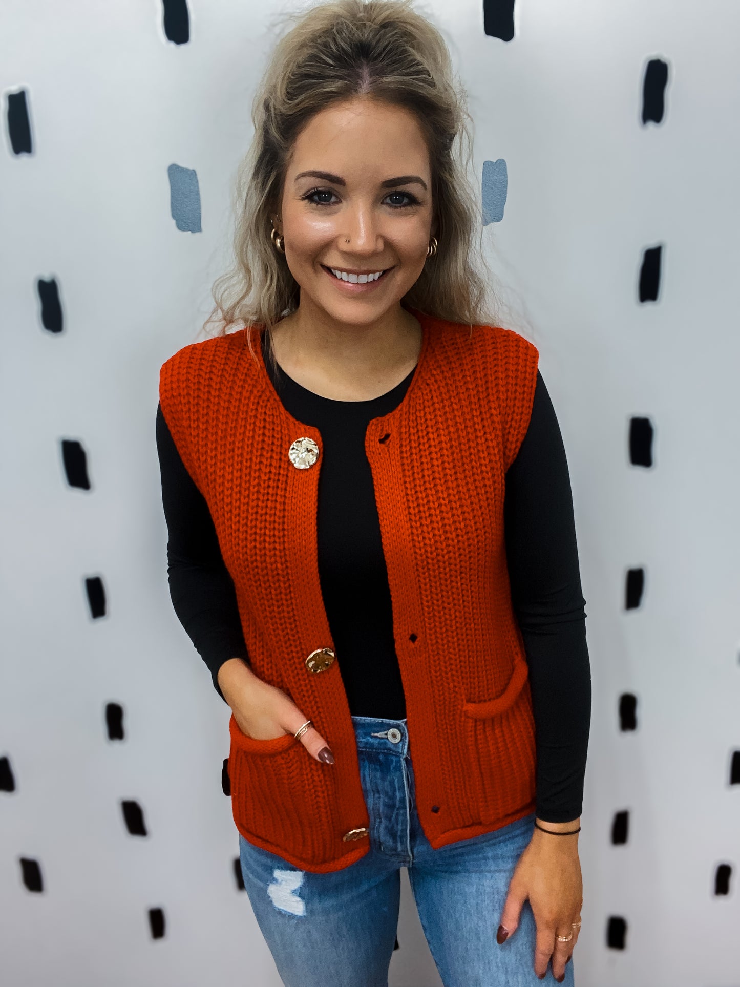 Fiery Red Button Up Sweater Vest