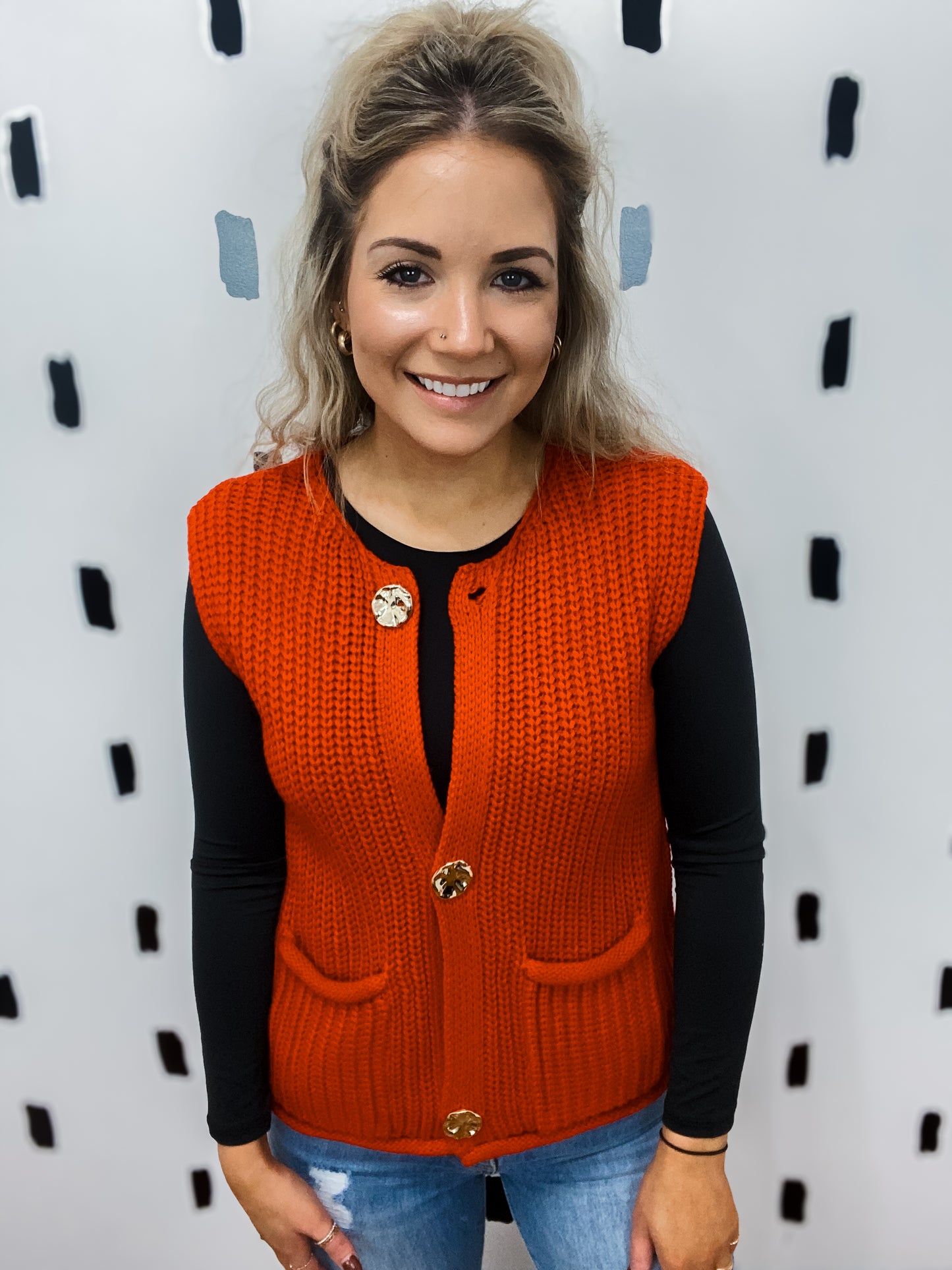 Fiery Red Button Up Sweater Vest