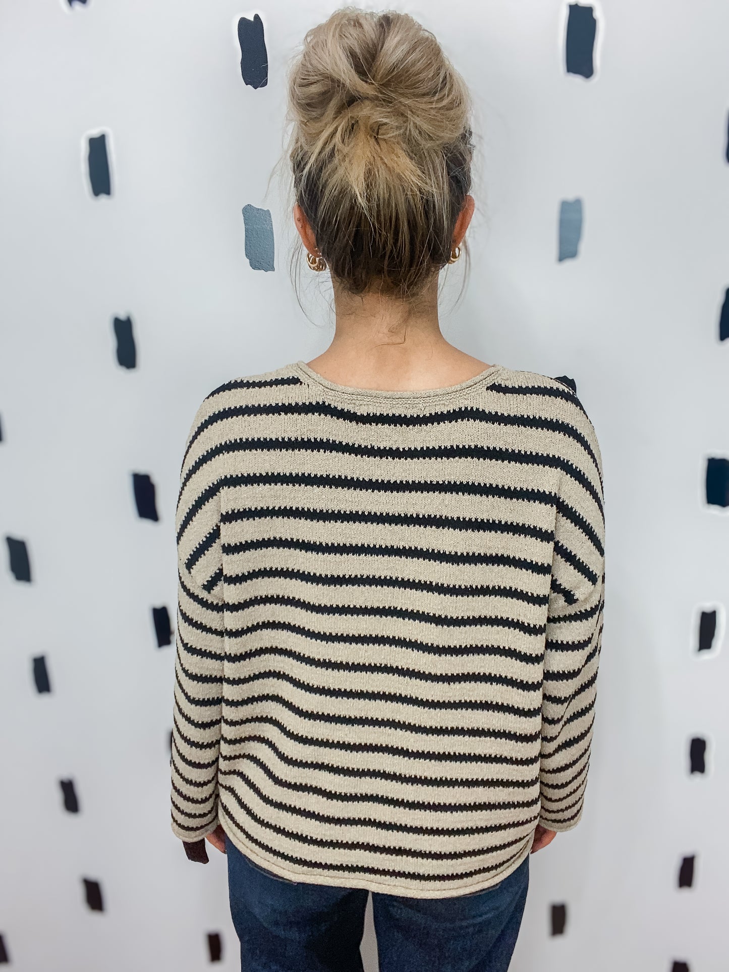 Taupe Stripe Boat Neck Sweater