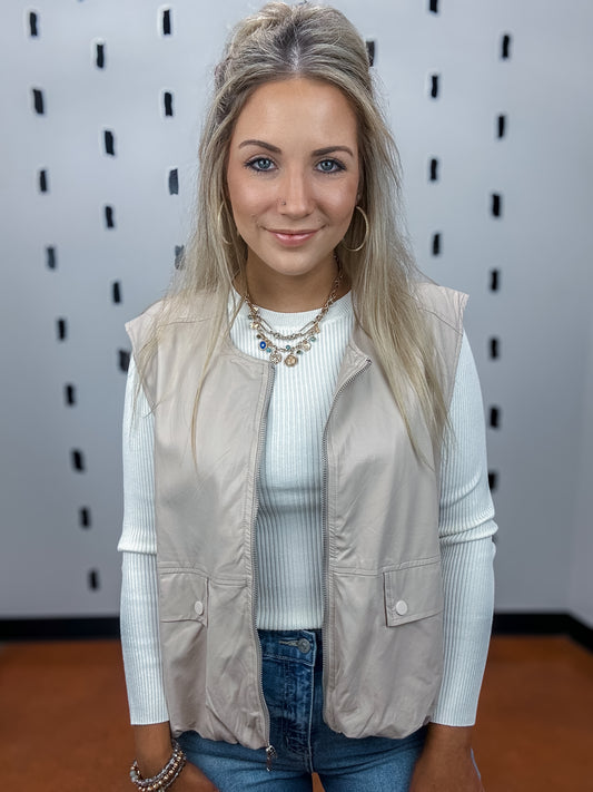 Beige Faux Leather Vest