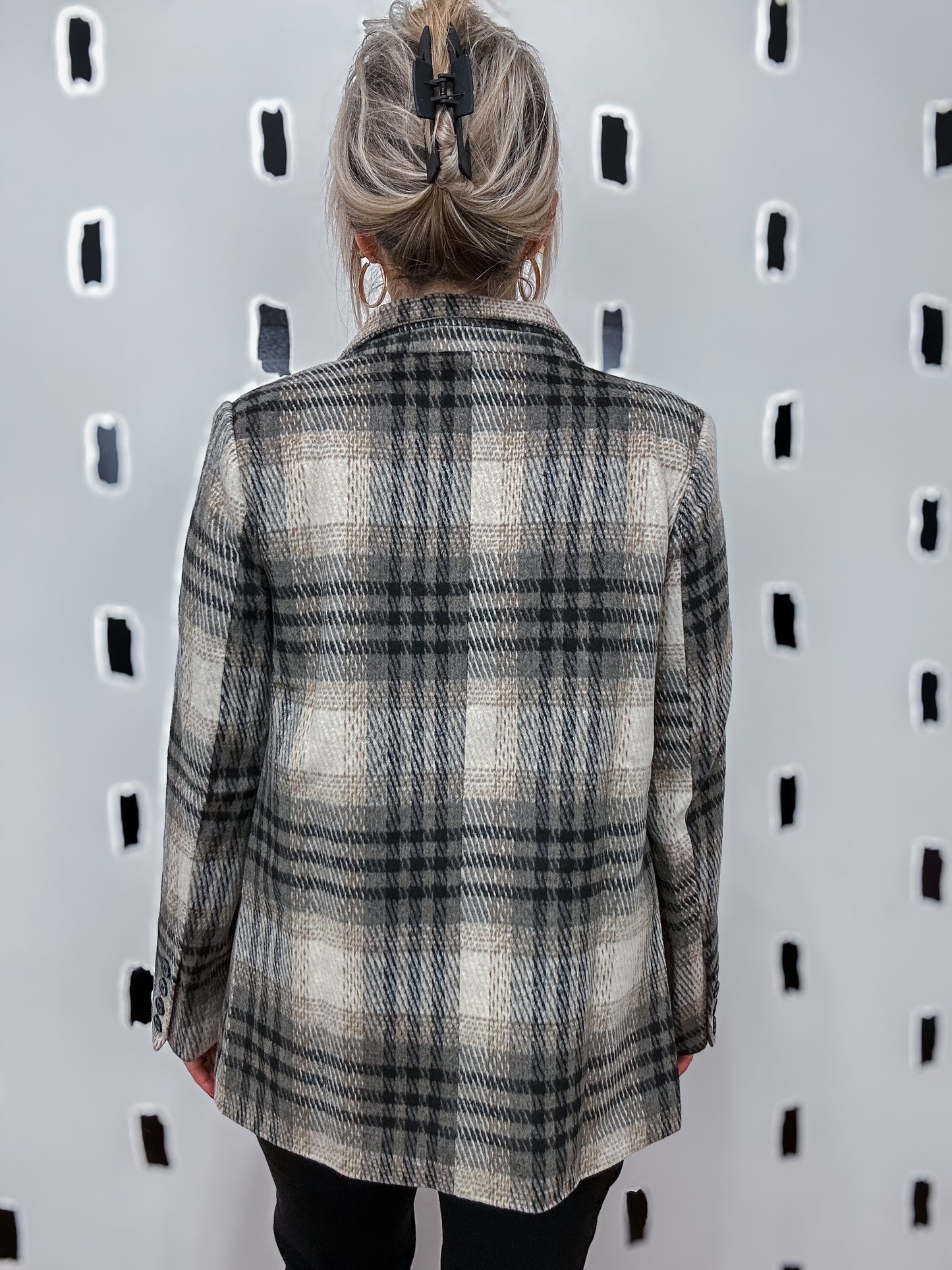 Brown Plaid Notched Collar Blazer