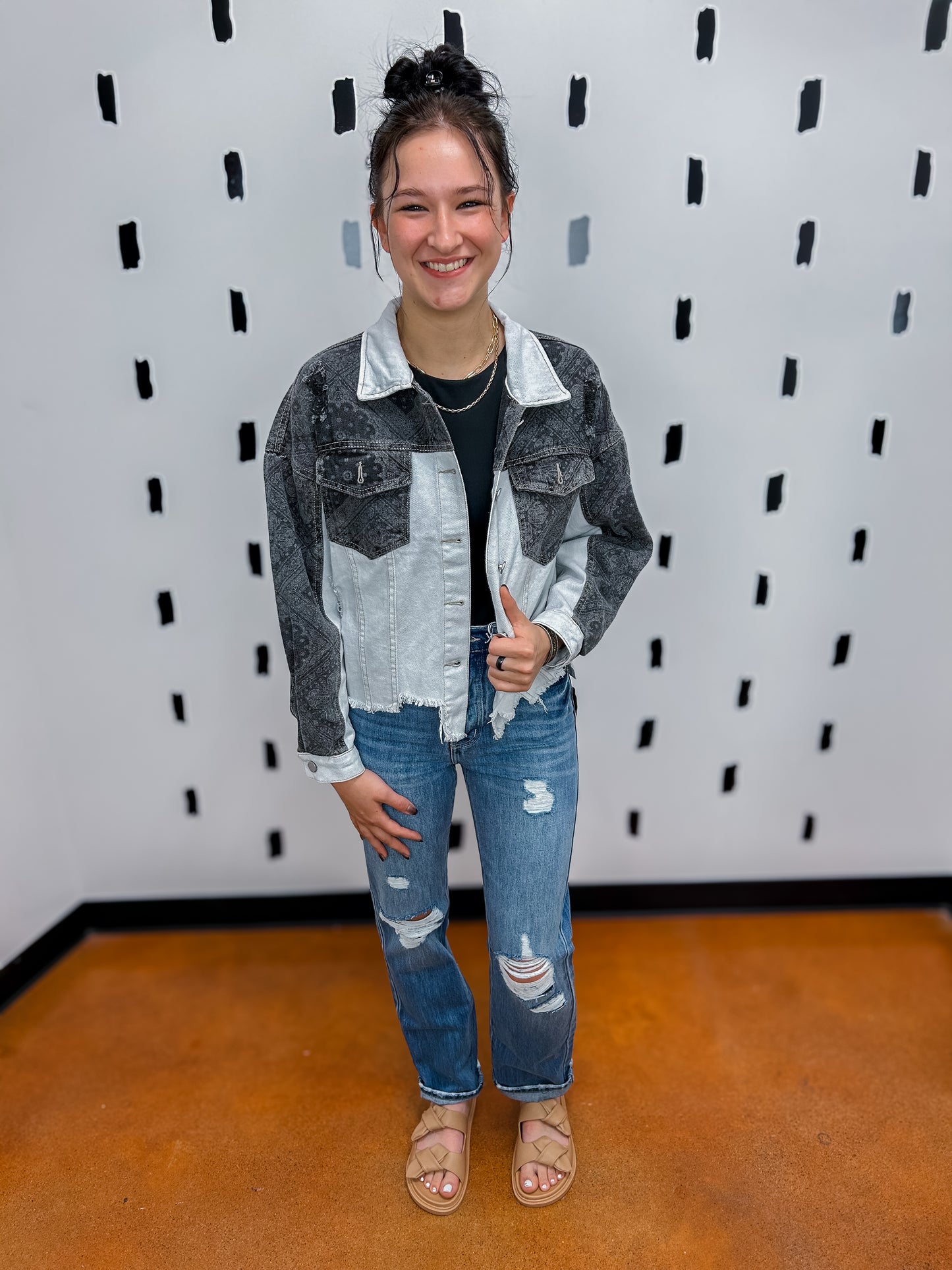 Grey Two-Tone Bandana Denim Jacket