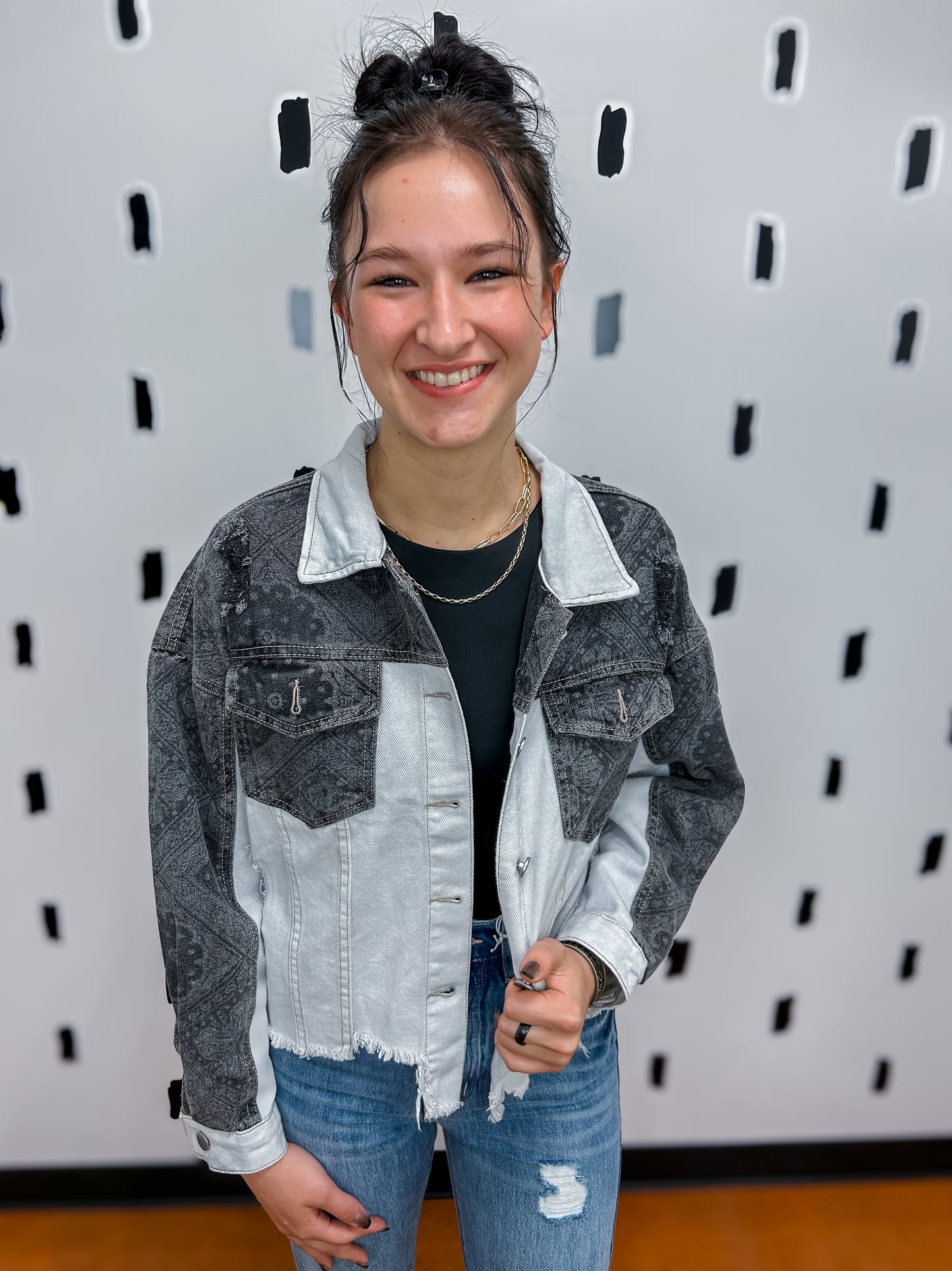 Grey Two-Tone Bandana Denim Jacket