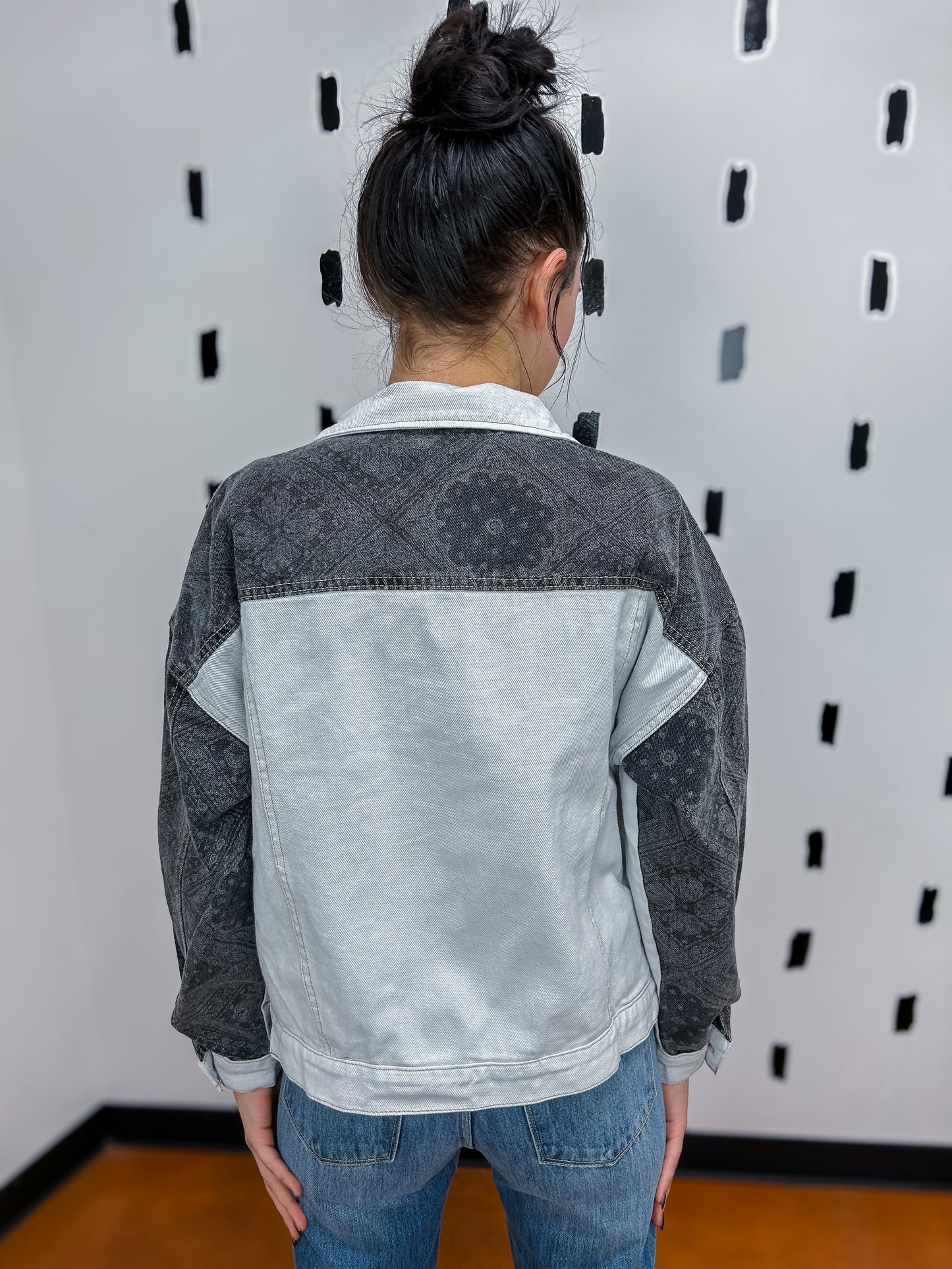 Grey Two-Tone Bandana Denim Jacket